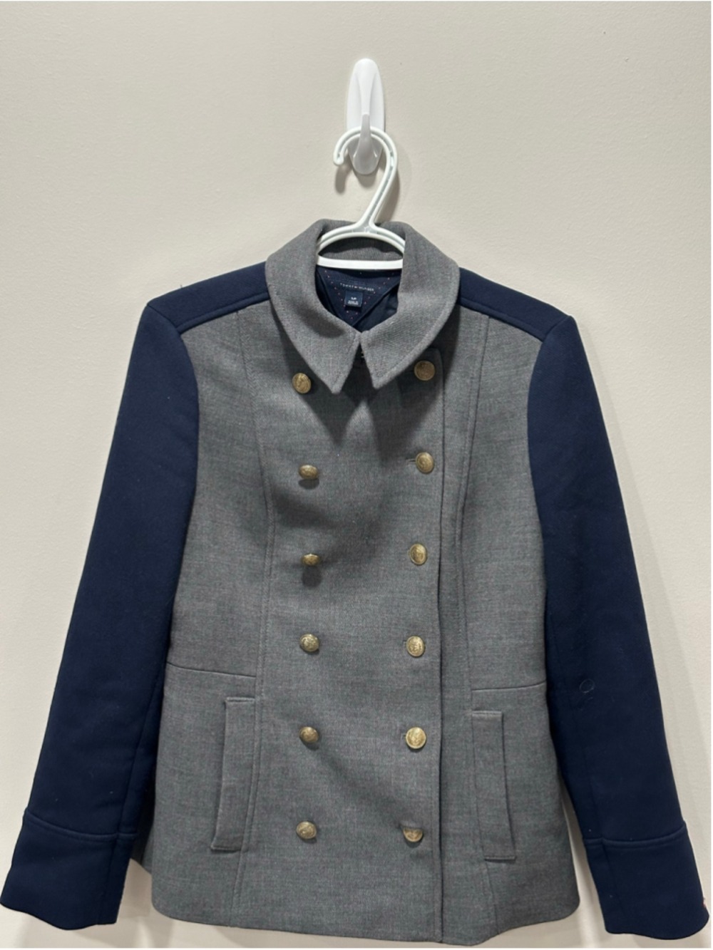 Women's Tommy Hilfiger Pea Coat Size S Grey Navy Blue